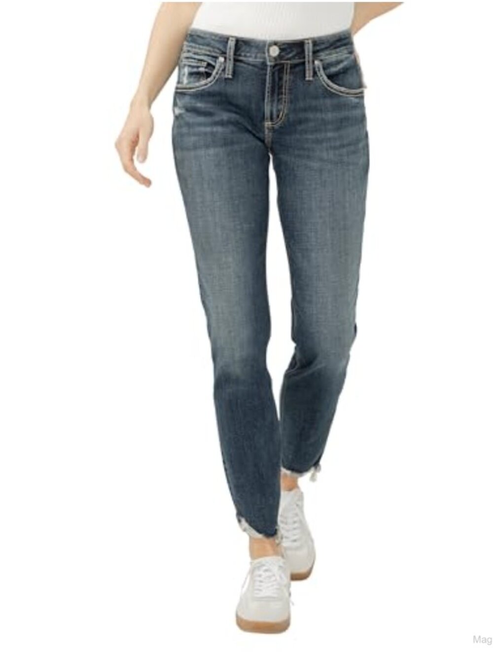 Mid Rise Slim Leg Boyfriend Jeans Stretch Denim Casual